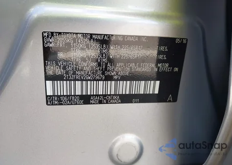 2016 Toyota Rav4 Le from USA, damaged, VIN 2T3ZFREV2GW279679